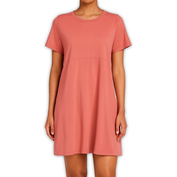 L.L. Bean Shift Dress Cotton Pink Coral Scoop Neck Short Sleeve Size LP - Picture 8 of 8